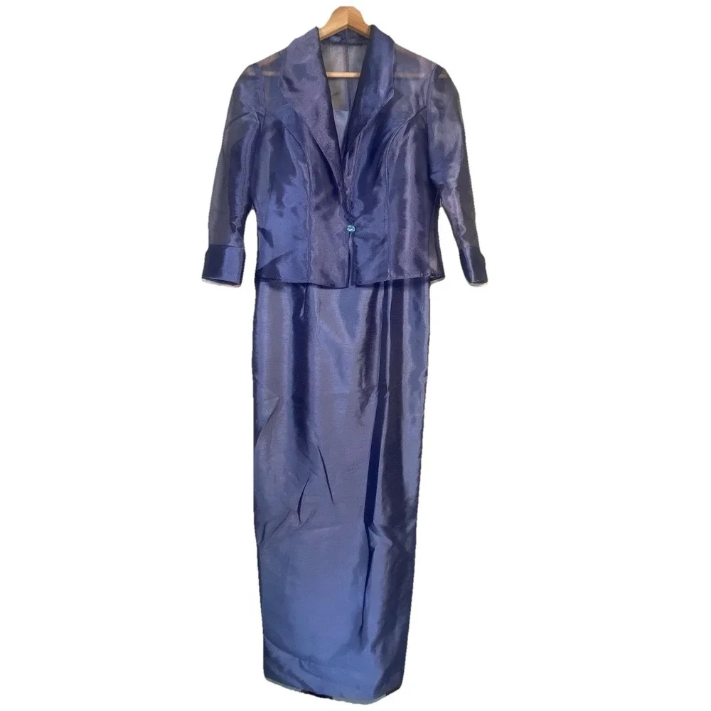 Alex Evening Purple Iridescent Evening Gown‎ with Sheer Organza Jacket Two Pc 6